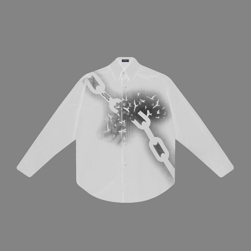 Side profile of Louis Vuitton luxury clothing with monogram-inspired silhouette