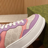 Side profile of Gucci stone beige sneakers classic court silhouette
