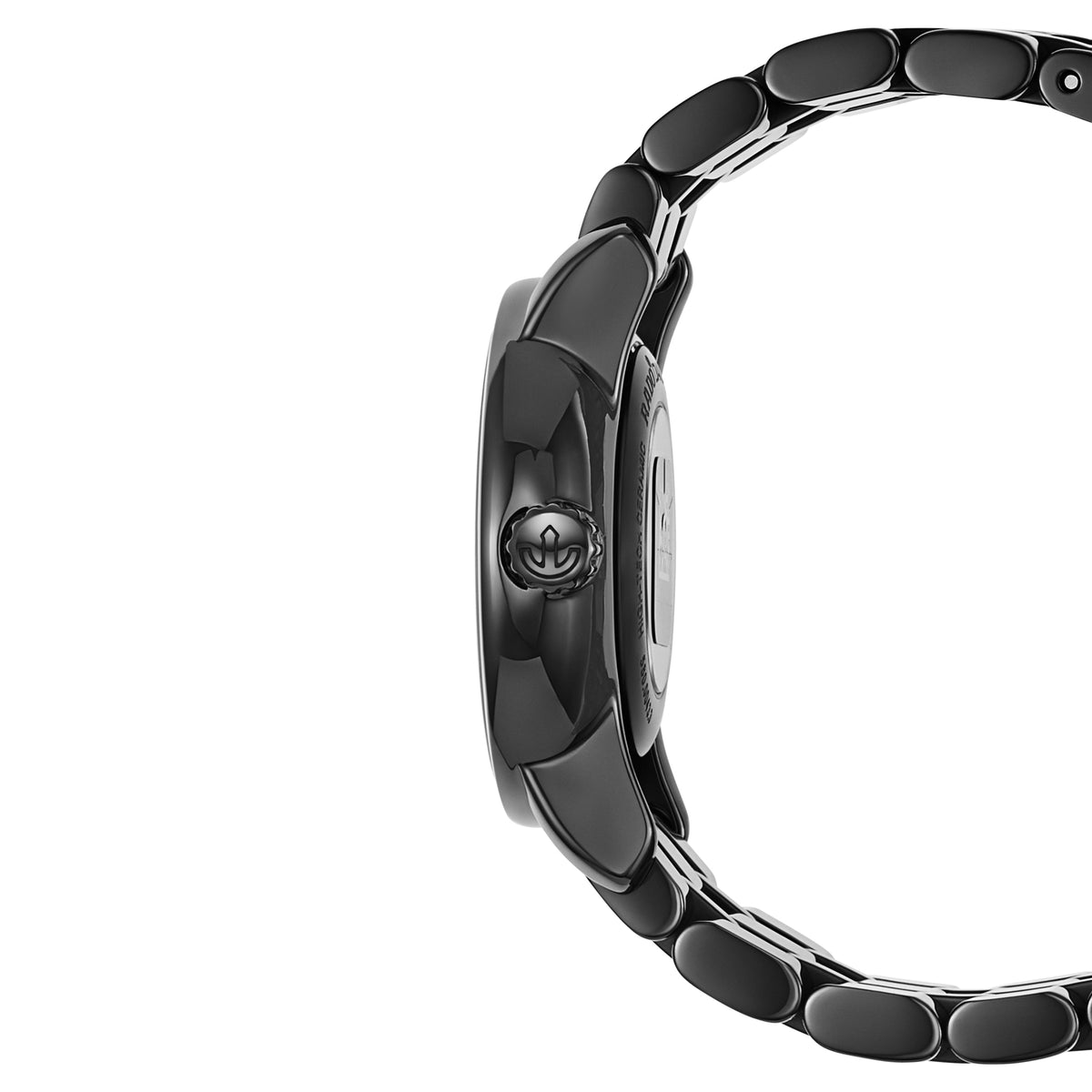 Close-up detail view of Rado women's watch