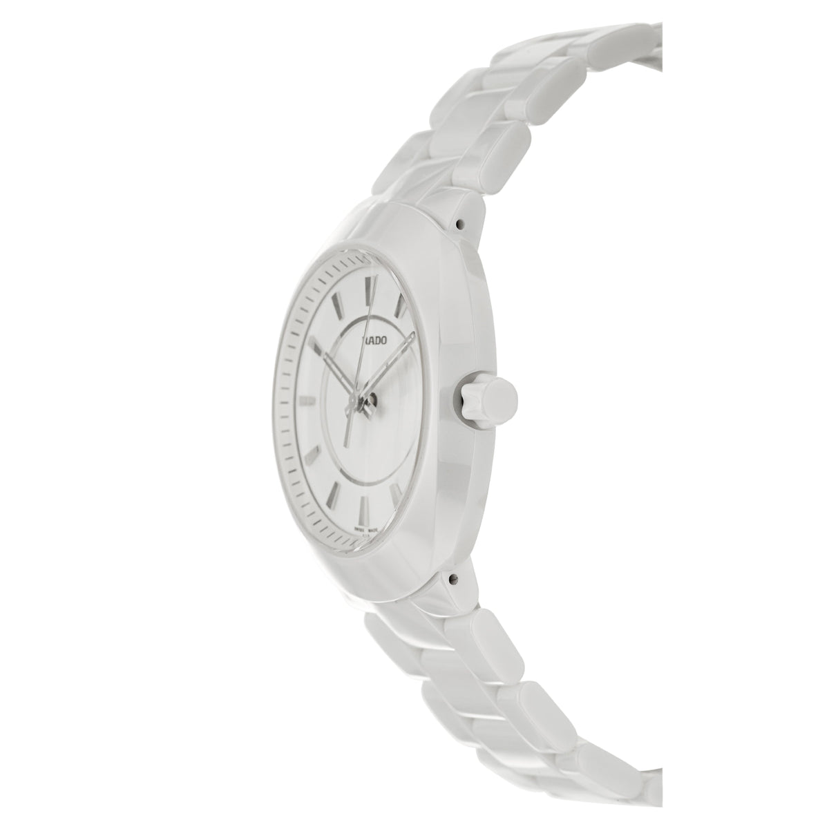 Close-up detail view of Rado women's watch