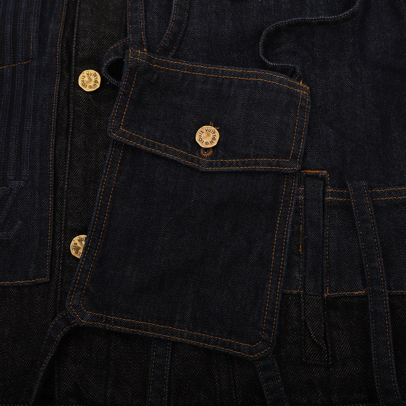 Side profile of Louis Vuitton luxury clothing with logo-detail design