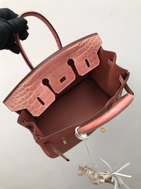 Side view of modern structured handbag