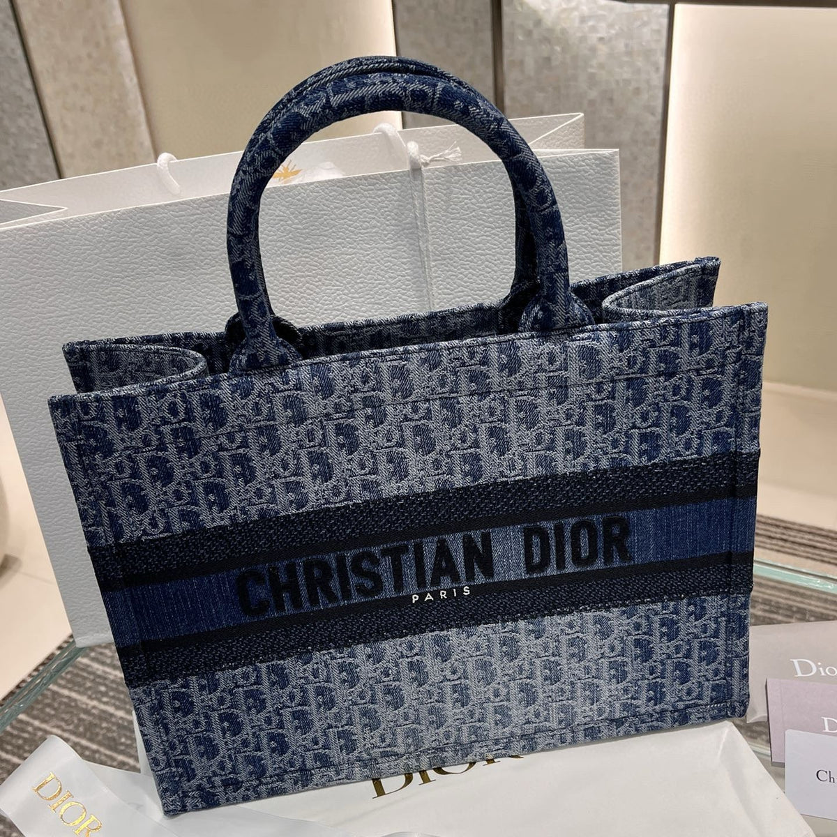 Front view of Christian Dior Medium Book Tote Bag premium book tote bag