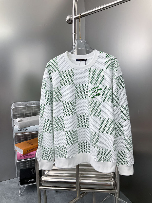 Back view of Louis Vuitton luxury clothing with label-forward styling