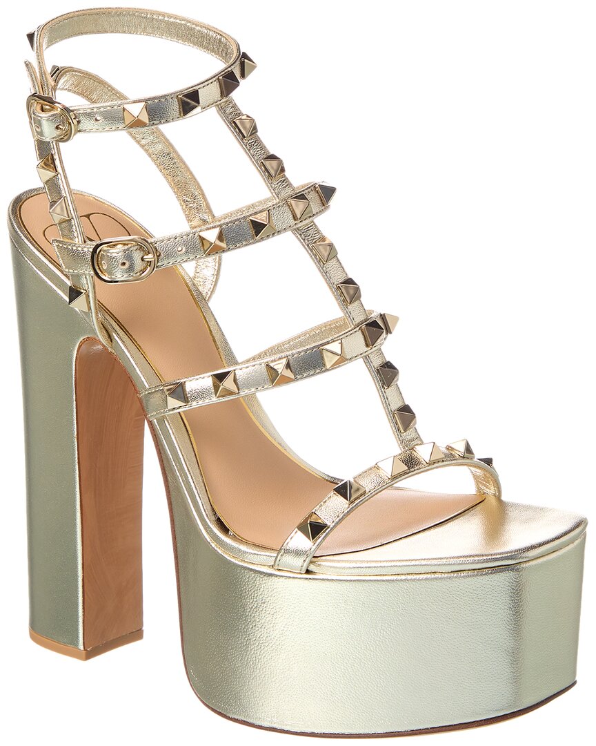 Valentino Shoes? Valentino Rockstud Caged 155 Leather Ankle Strap Platform Sandal Premium Designer Casual Shoes