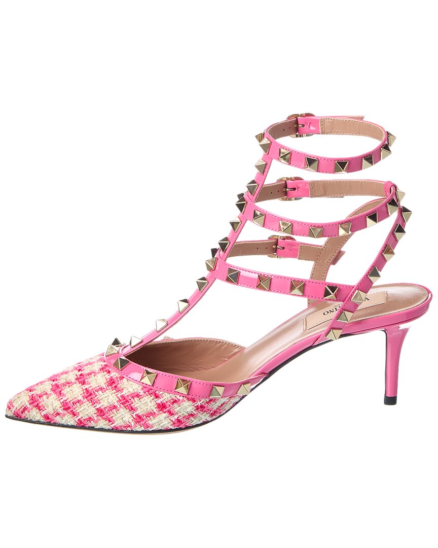 Valentino Shoes? Valentino Rockstud Caged 65 Tweed & Patent Ankle Strap Pump Premium Designer Casual Shoes