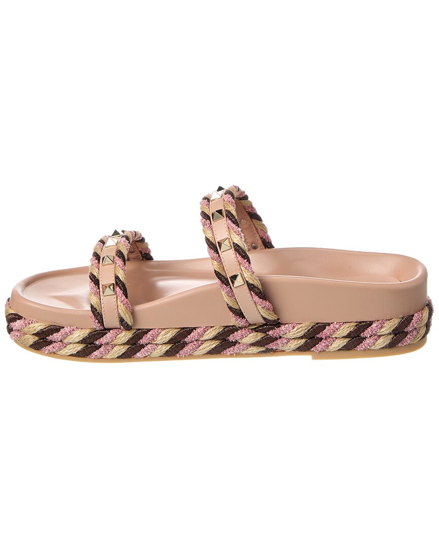 Valentino Shoes? Valentino Rockstud Rope & Leather Slide Comfortable Everyday Designer Shoes