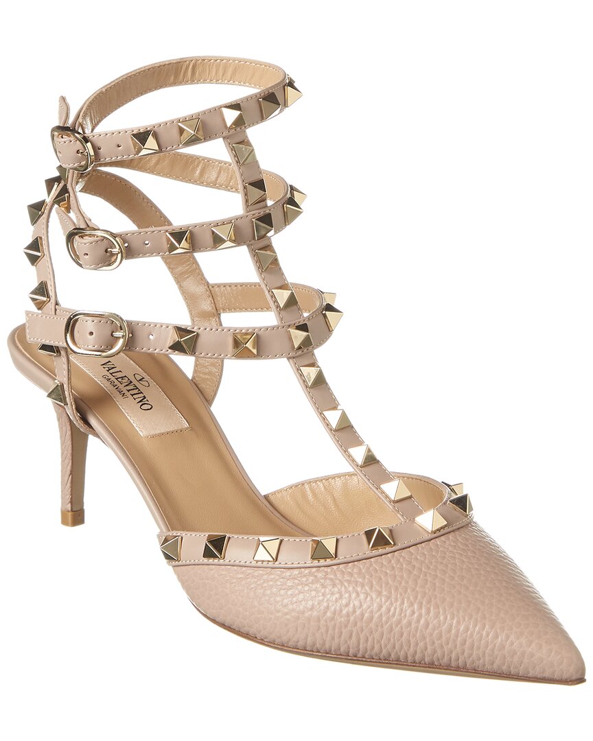 Valentino Shoes? Valentino Rockstud Caged 65 Grainy Leather Ankle Strap Pump Comfortable Everyday Designer Shoes