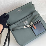 Side view of clean-lined structured handbag