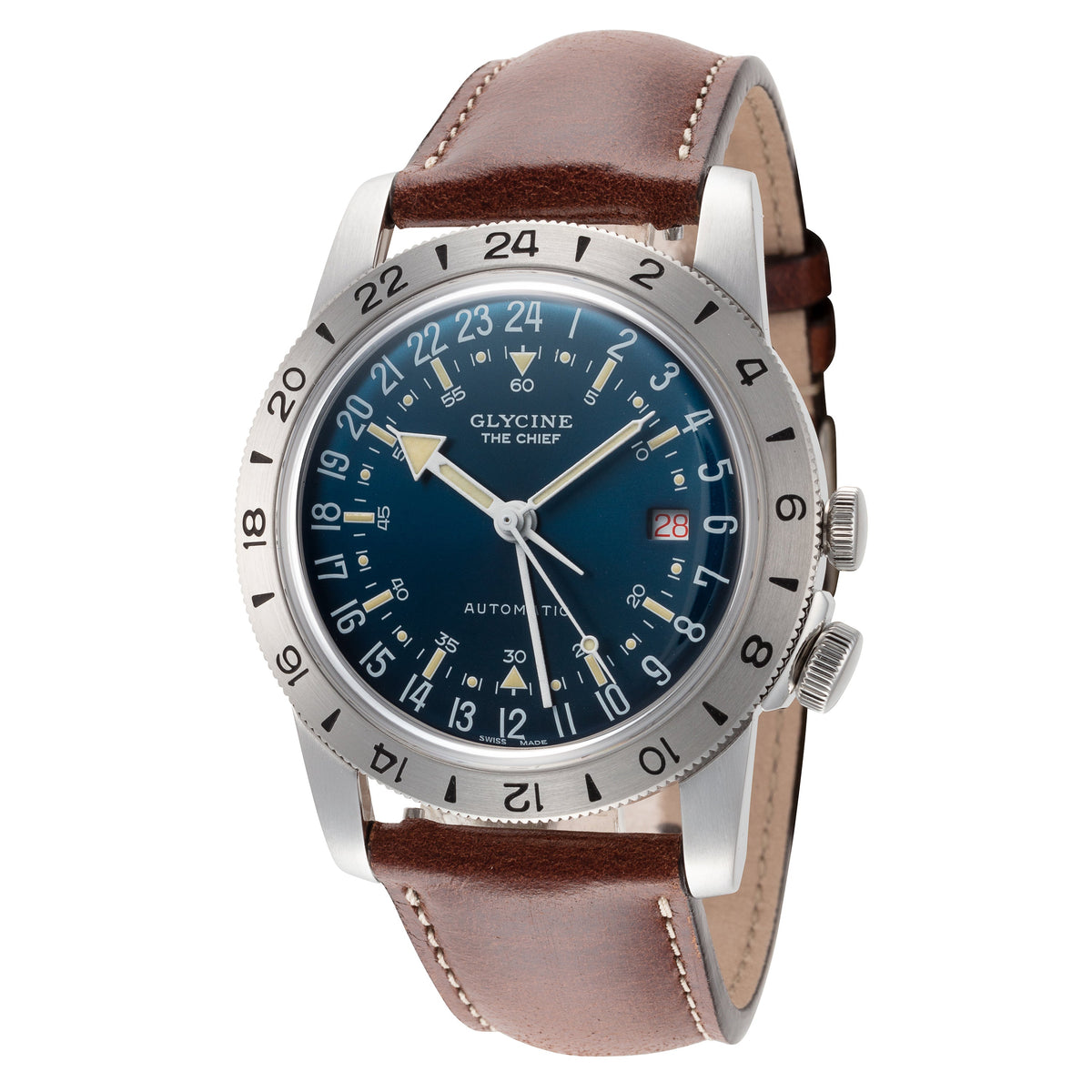 Front view of Glycine Men's Airman men's blue watch