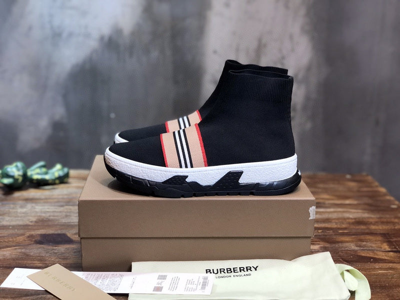 Burberry Burgundy High-Top Sneakers - Side Profile View