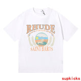 Back view of Rhude luxury clothing with label-forward styling