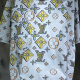 Close-up detail shot of Louis Vuitton cotton t-shirt with runway-inspired design