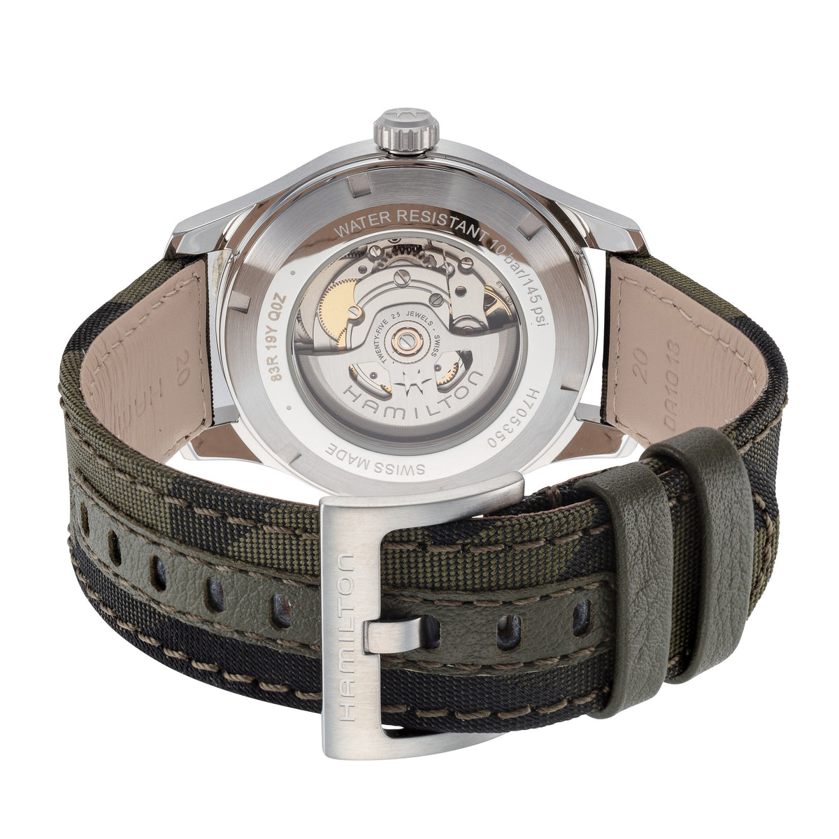 Close-up detail view of Hamilton men's watch