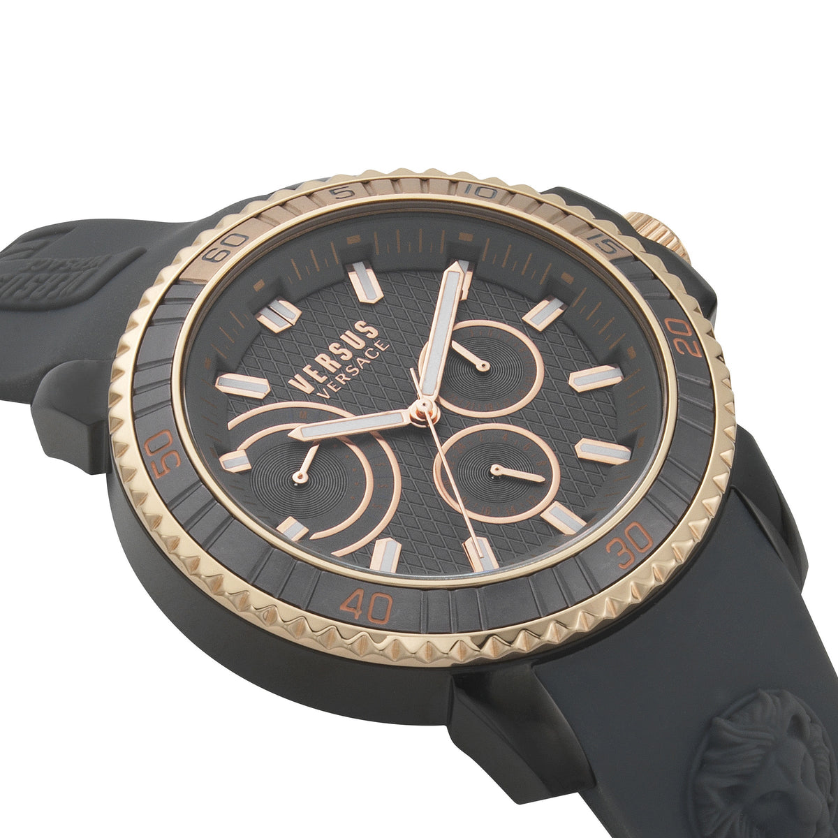 Close-up detail view of Versace men's watch