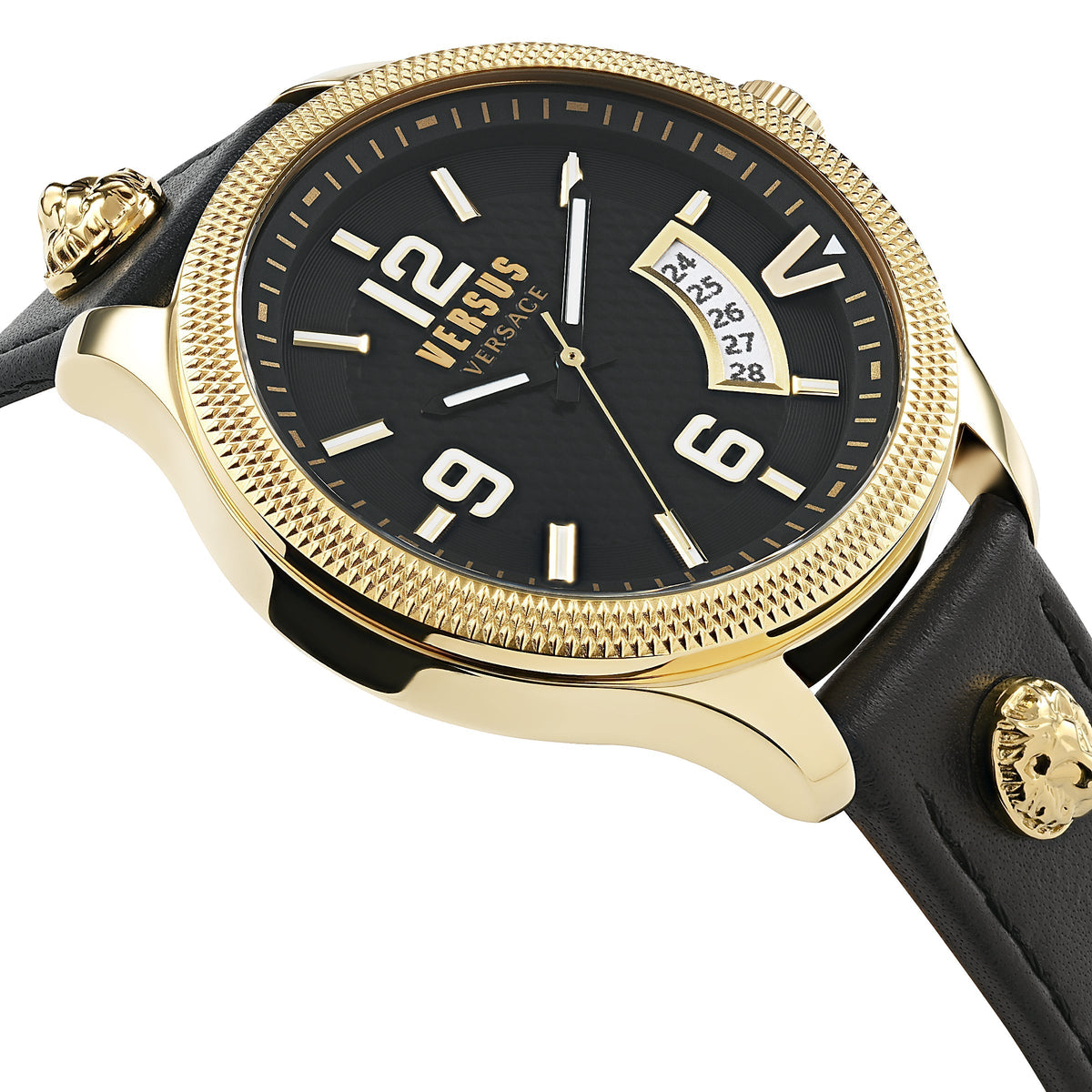 Close-up detail view of Versace men's watch