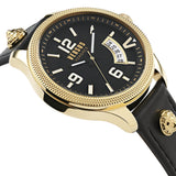 Close-up detail view of Versace men's watch