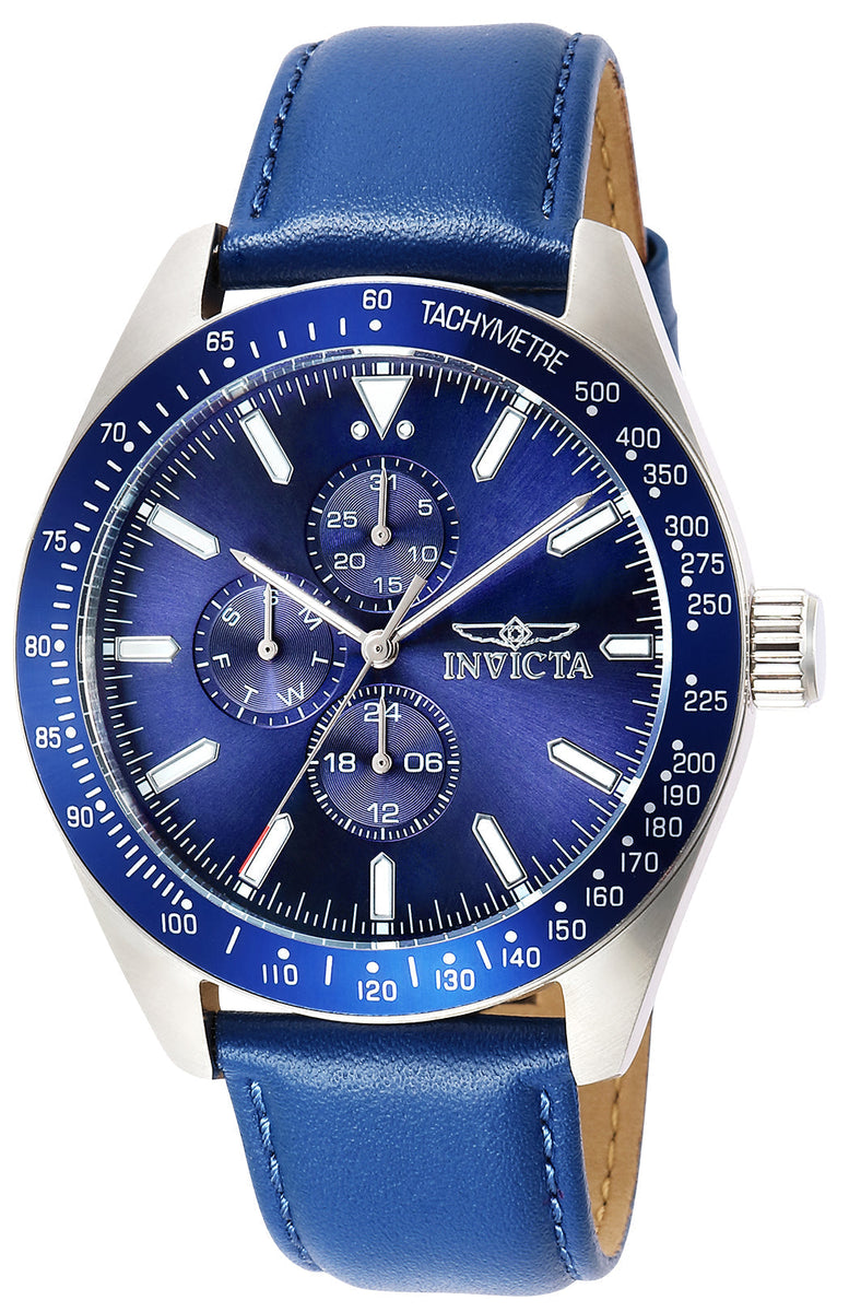 Front view of Invicta men's blue watch