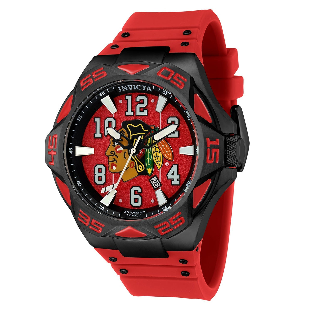 Front view of Invicta men's red watch