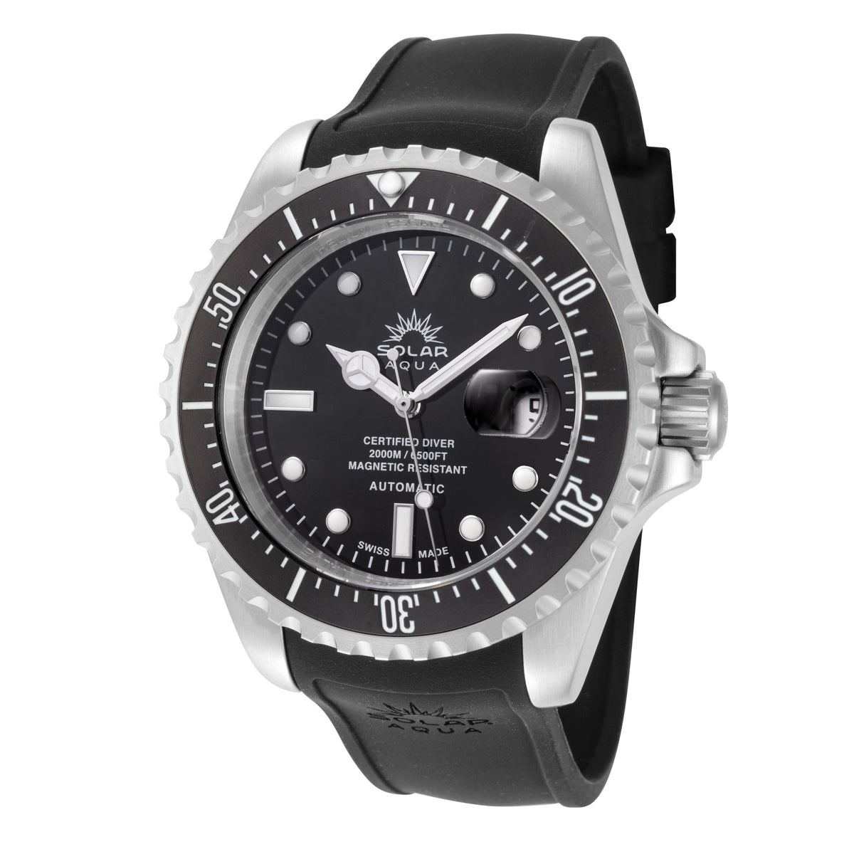 Front view of Solar Aqua Men's men's black watch