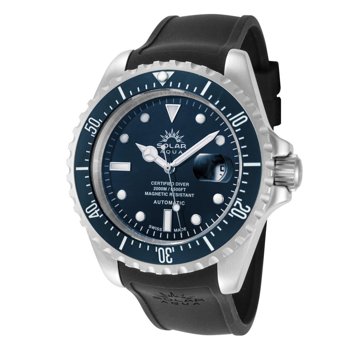 Front view of Solar Aqua Men's men's blue watch