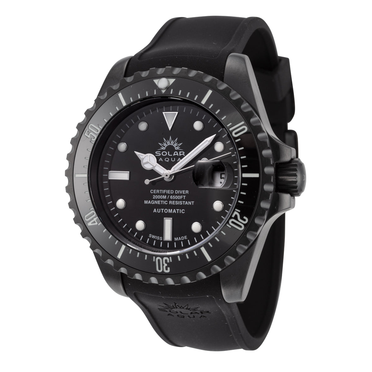 Front view of Solar Aqua Men's men's black watch