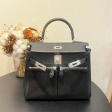 Side view of sculpted structured handbag