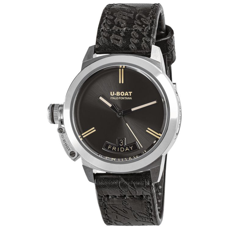 Front view of U-Boat Men's Classico men's black watch