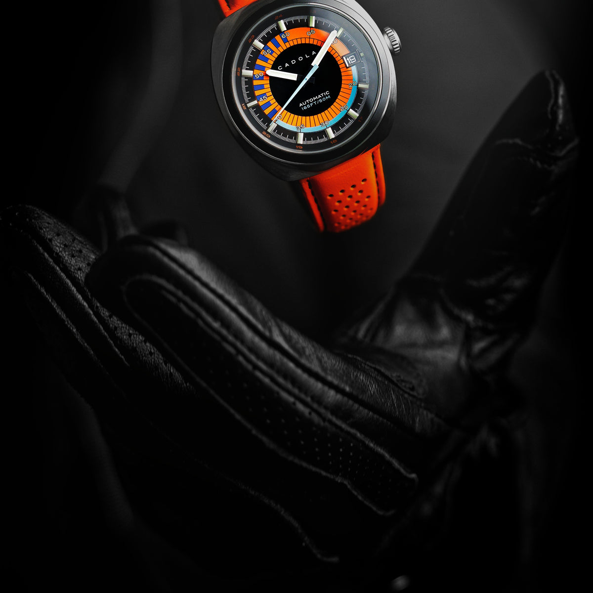 Close-up detail view of Cadola men's watch