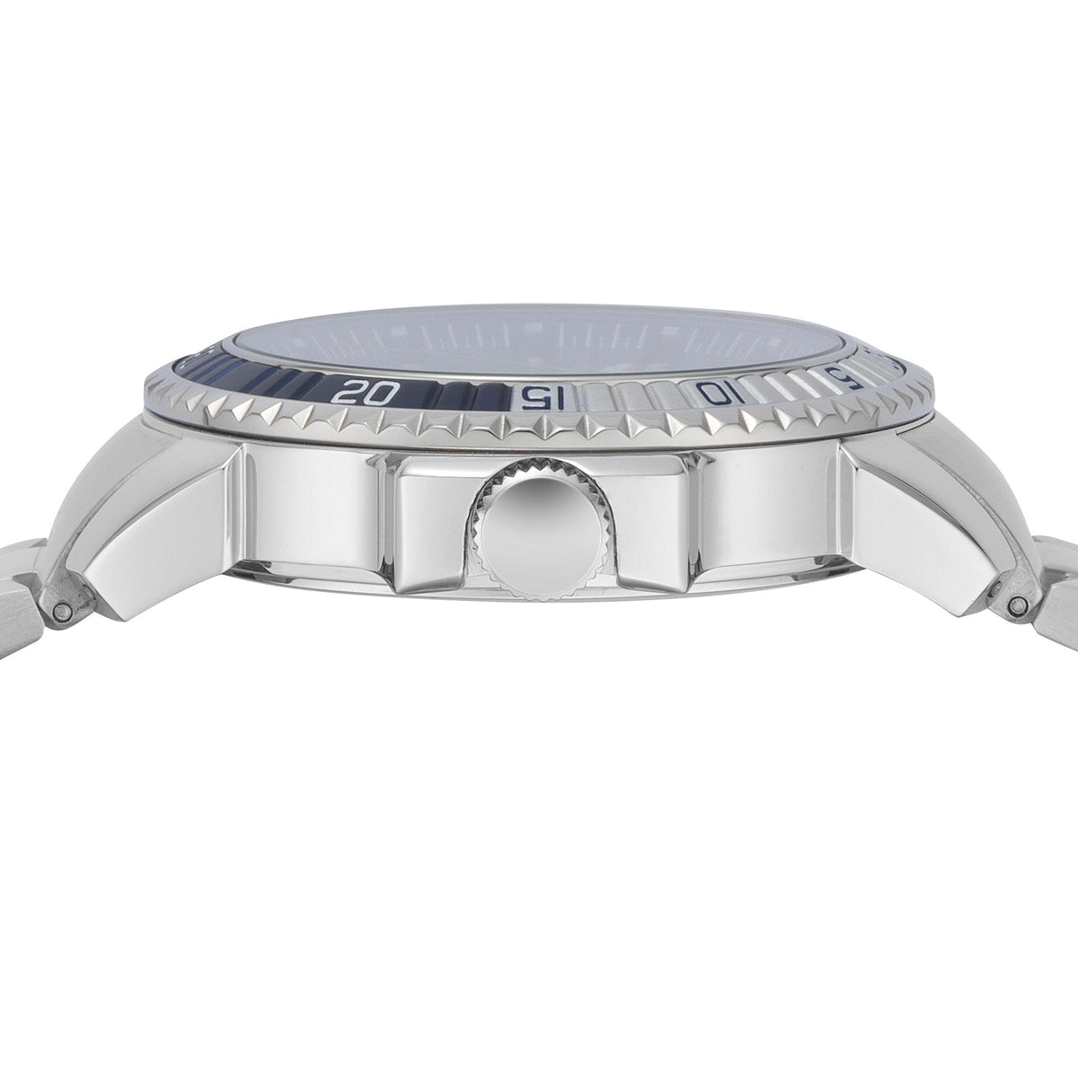 Close-up detail view of Versace men's watch
