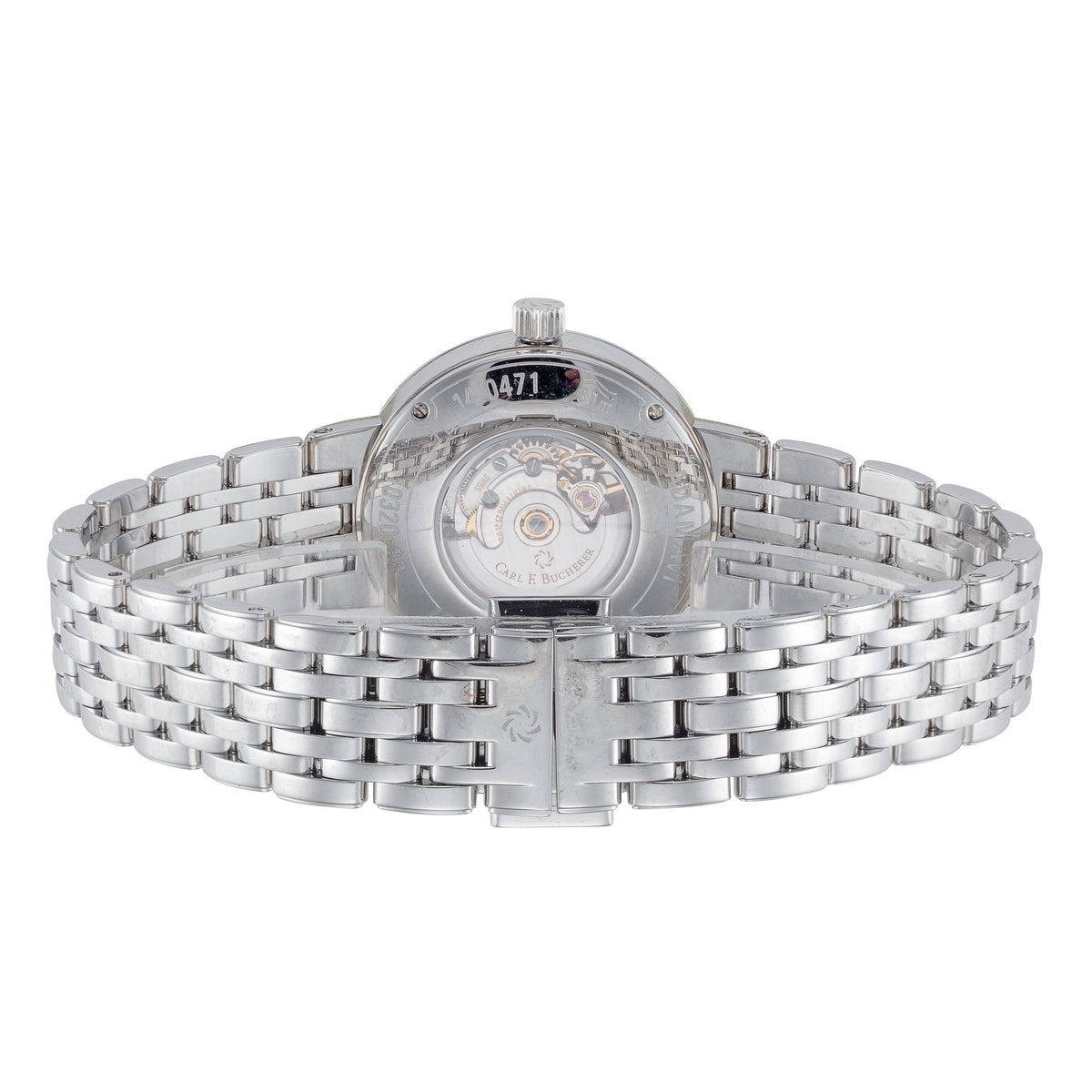 Close-up detail view of Carl F. Bucherer women's watch
