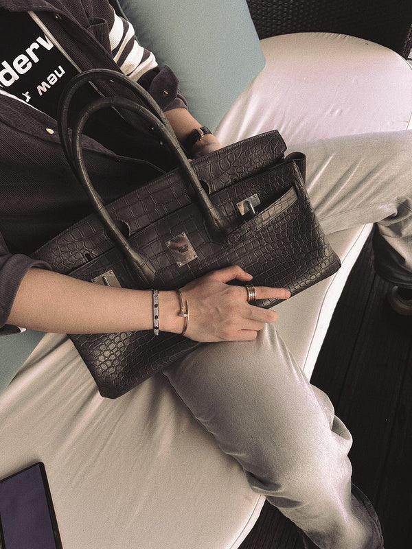 Close-up detail of polished bag design