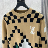 Front view of Louis Vuitton luxury clothing with logo-detail design