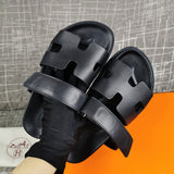Hermes sandals Style 115 - front view, classic monogram styling