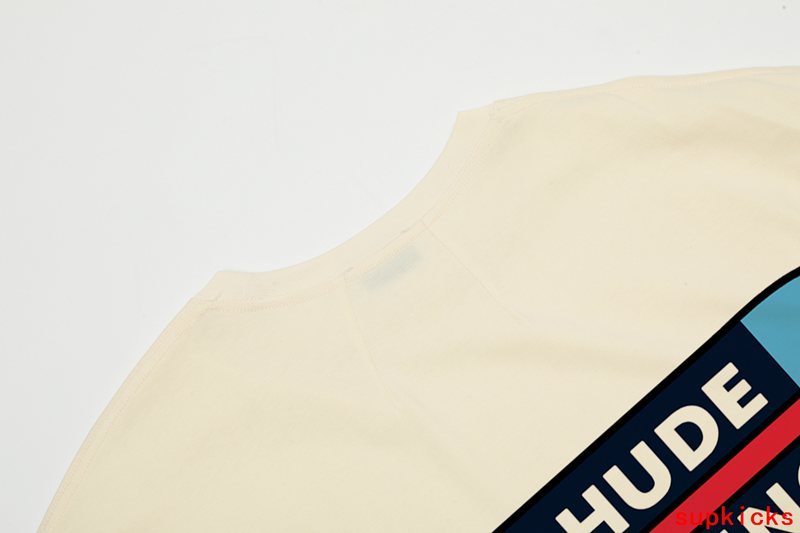 Back view of Rhude luxury clothing with signature branding