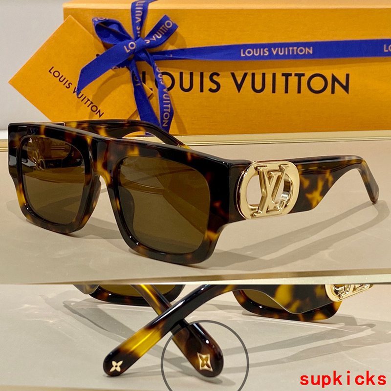 Close-up detail view of Louis Vuitton unisex sunglasses