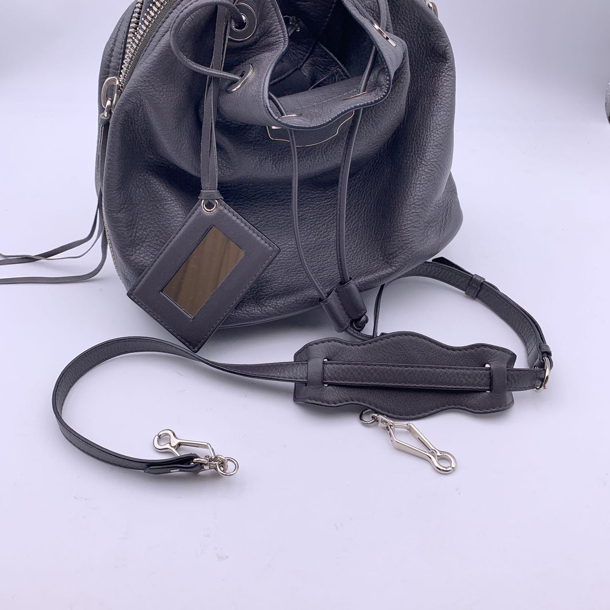 Balenciaga Grey Leather Papier Plate Bucket Drawstring Bag | Designer Luxury Handbag