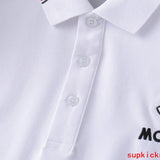 Side profile of Moncler luxury clothing with monogram-inspired silhouette