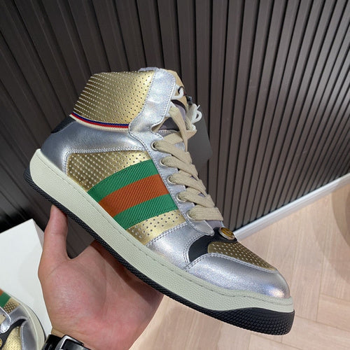 Gucci Designer sneakers in bold contrast signature lace-up style front view