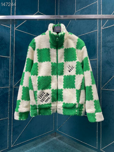 Side profile of Louis Vuitton luxury clothing with signature branding