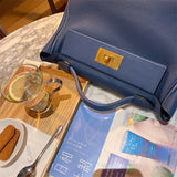Side view of contemporary structured handbag