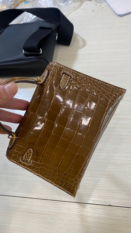 Side view of sophisticated structured handbag
