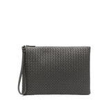 Close-up of Bottega Veneta clutches hardware and fine stitching