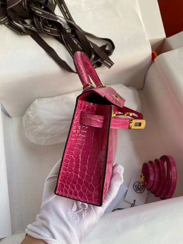 Side view of sophisticated structured handbag