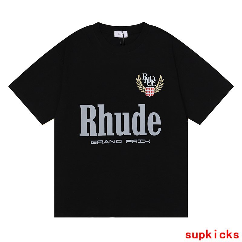 Side profile of Rhude luxury clothing with contemporary cut
