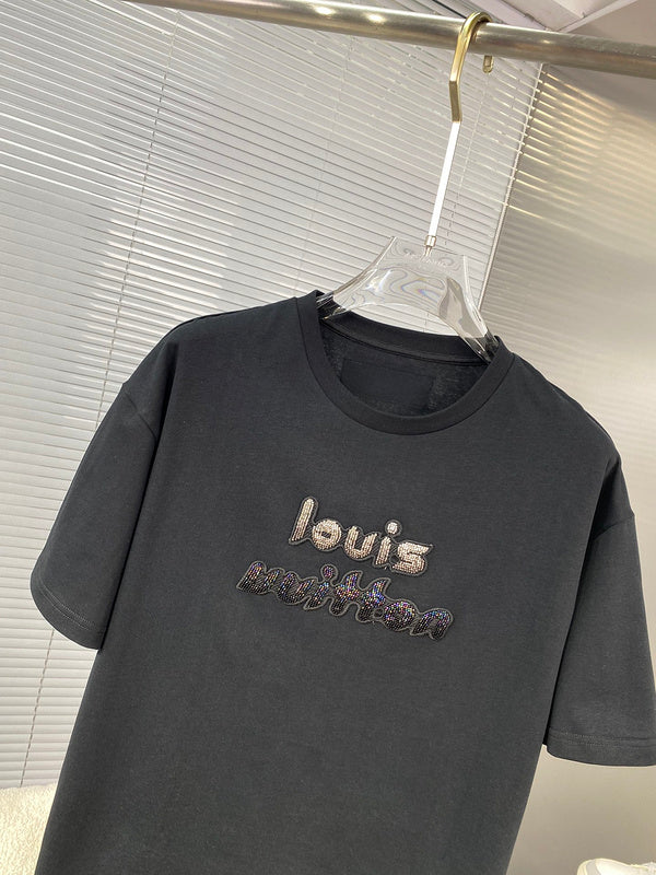 Close-up detail shot of Louis Vuitton cotton t-shirt with streetwear-inspired cut
