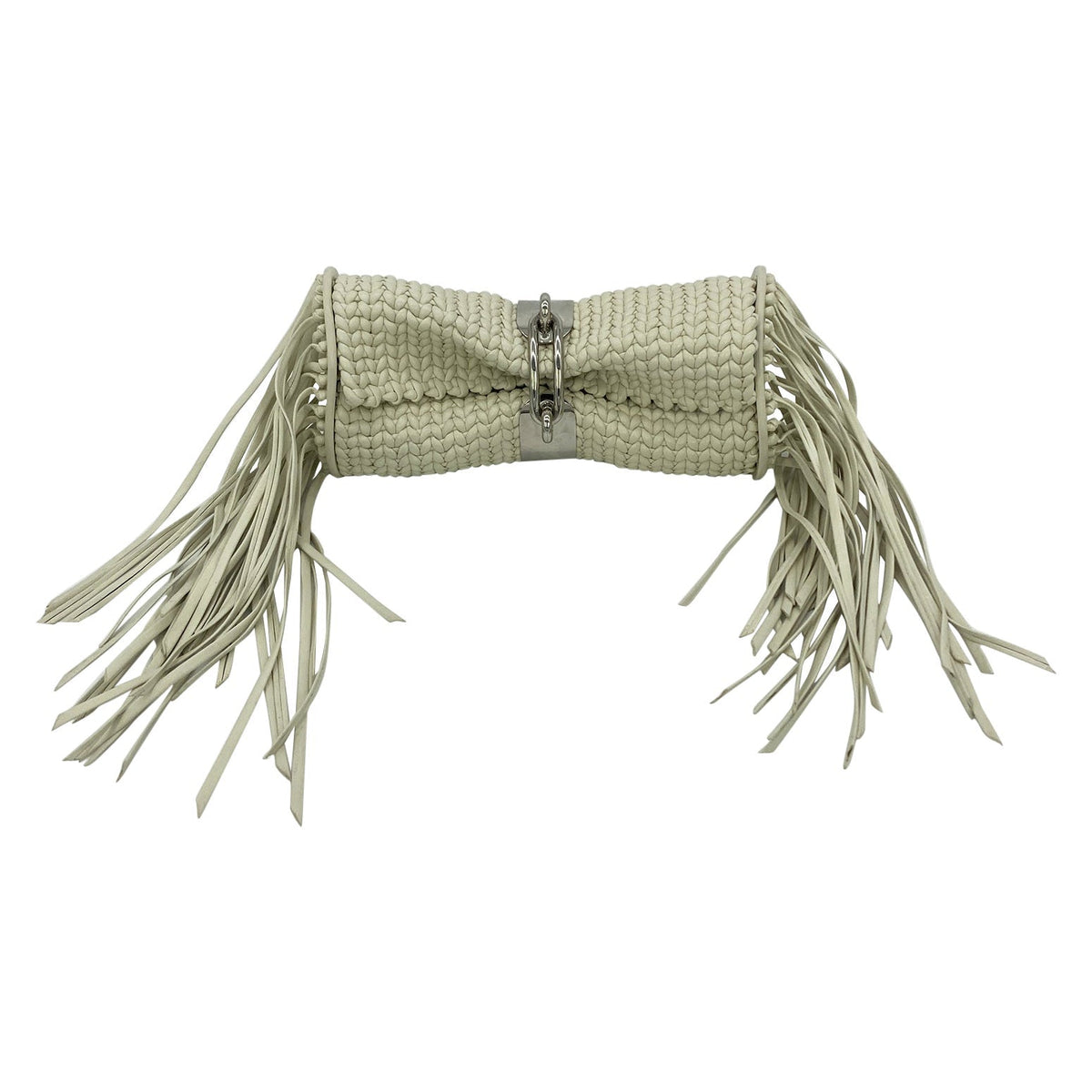 Balenciaga White Leather Tresse Fringe Clutch | Designer Clutch Bag