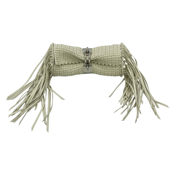 Balenciaga White Leather Tresse Fringe Clutch | Designer Clutch Bag