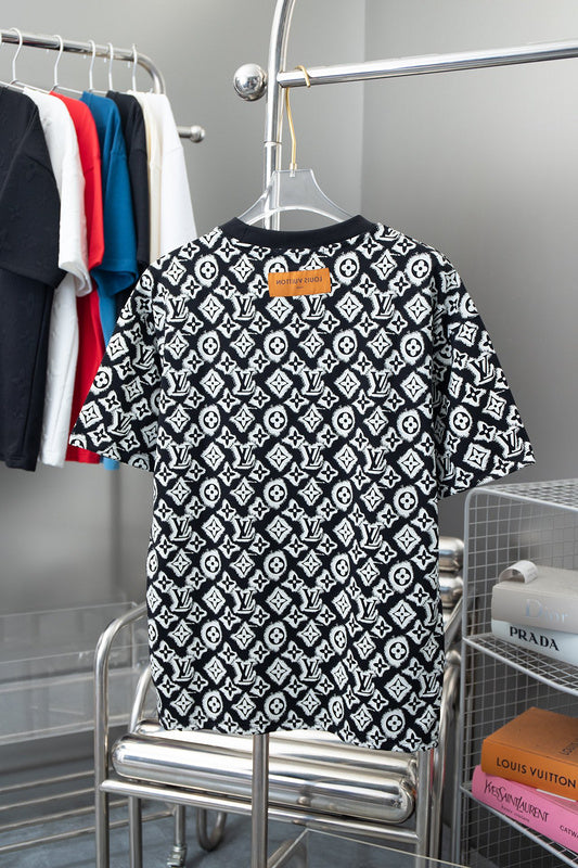 Side profile of Louis Vuitton cotton t-shirt with monogram-inspired silhouette