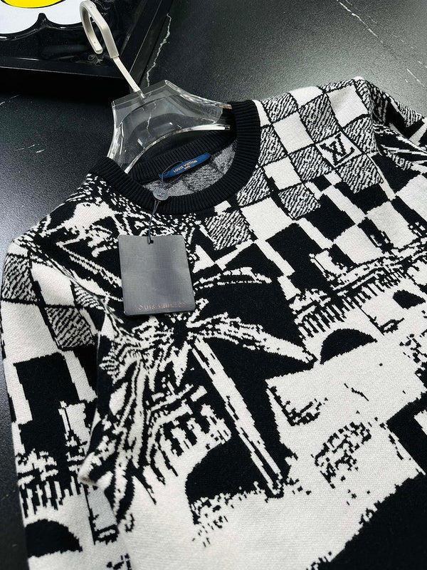 Side profile of Louis Vuitton luxury clothing with runway-inspired design